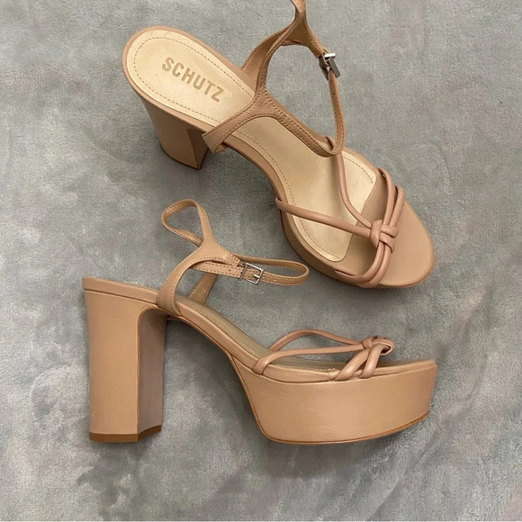 New! Schutz Kelsie Platform Leather Strappy Heeled Sandal Size 9.5 - Picture 2 of 7